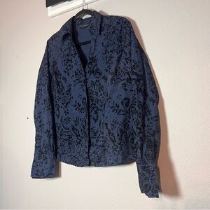 Harve Benard Button Up Shirt Navy Blue Black Velvet Cotton Womens Size Large